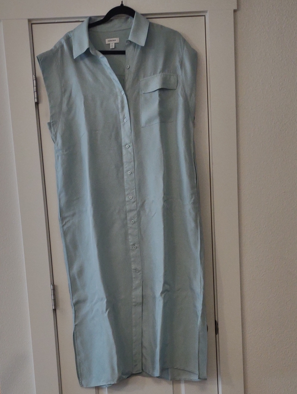 Nordstrom Light Aqua Blue Green Sleeveless Midi Shirt Dress with Pockets NWOT